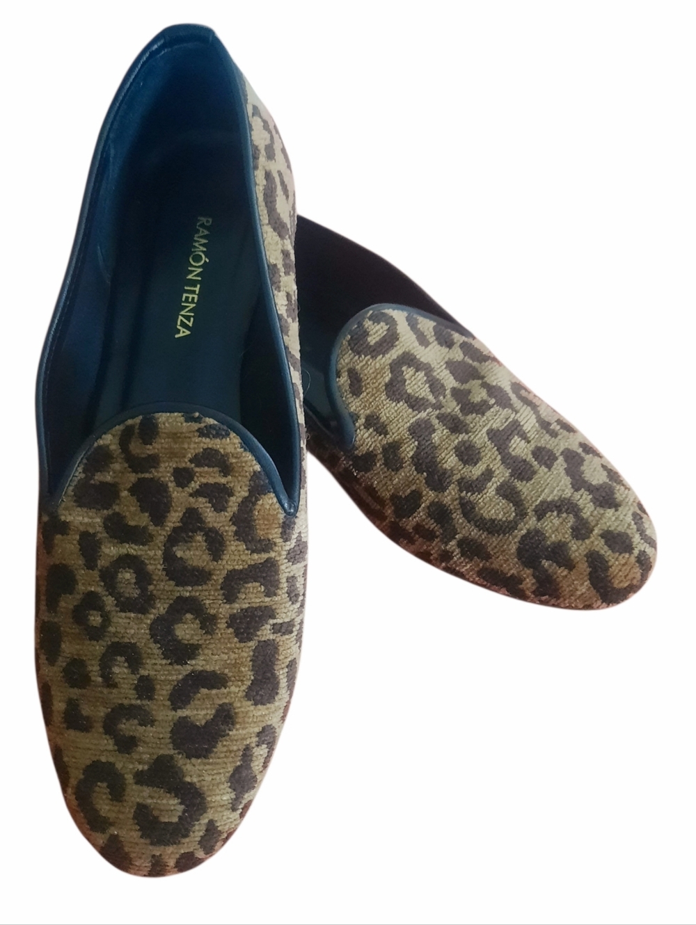 RAMON TENZA Brown/Tan Leopard Print Chenille Loafers Sz 8.5M Made In Spain